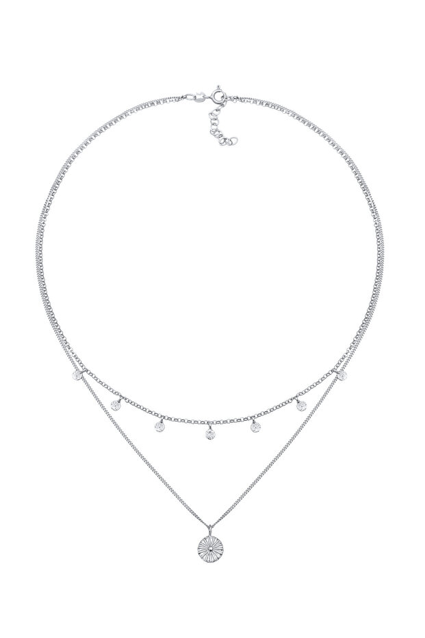 Dámský náhrdelník s přívěskem a vrstvou destiček, disk a slunce, stříbro 925, pozlacené - 2