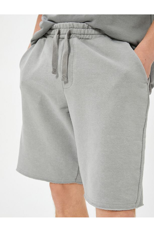 Oversize Şort Bermuda Yıkamalı Beli Bağcıklı Cepli - 5