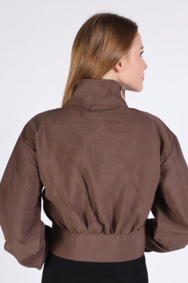 سترة قصيرة باللون البني موديل 4296A - بسحاب أمامي - 5