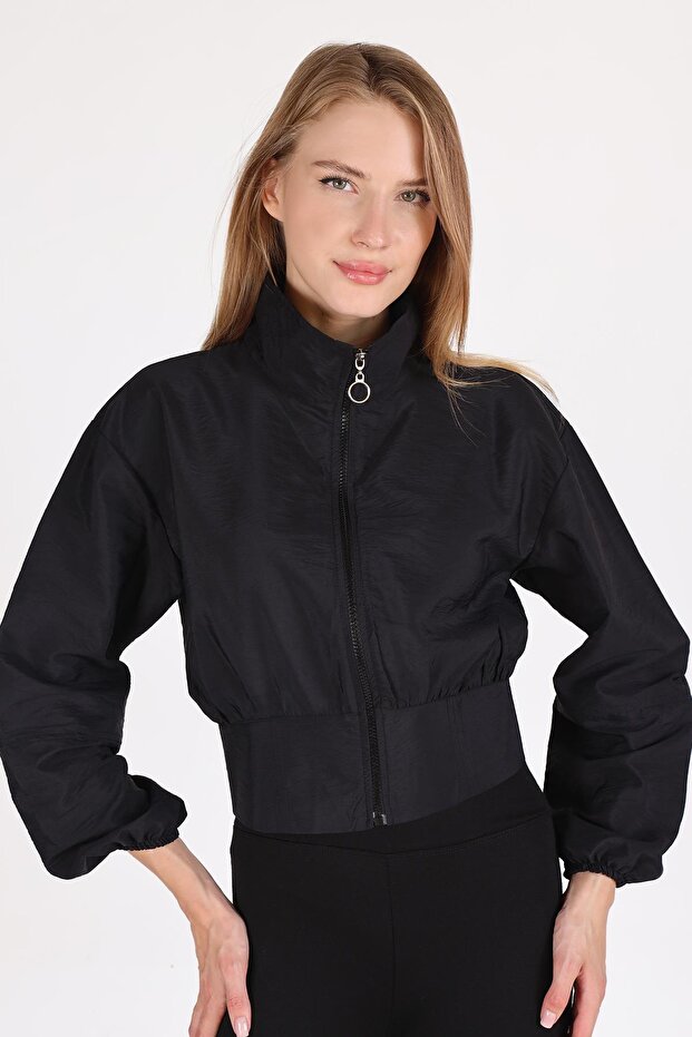 Black Zippered Short Jacket 4296A - 1
