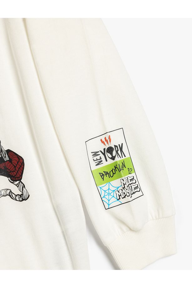Örümcek Adam Baskılı Pamuklu Uzun Kollu Şardonlu Sweatshirt - 4