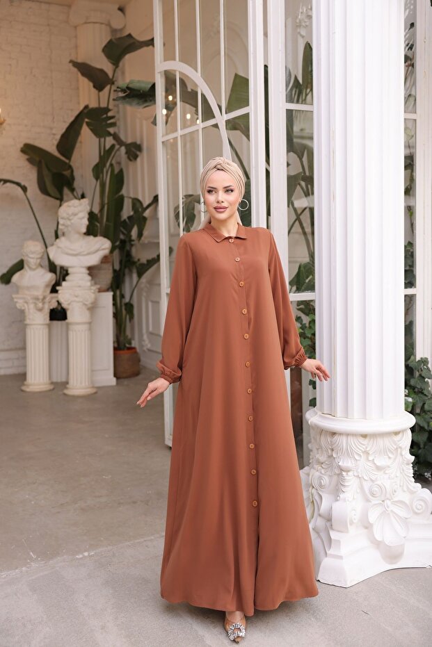 Ankanoor Tan Full Length Buttoned Ferace Anka 255000