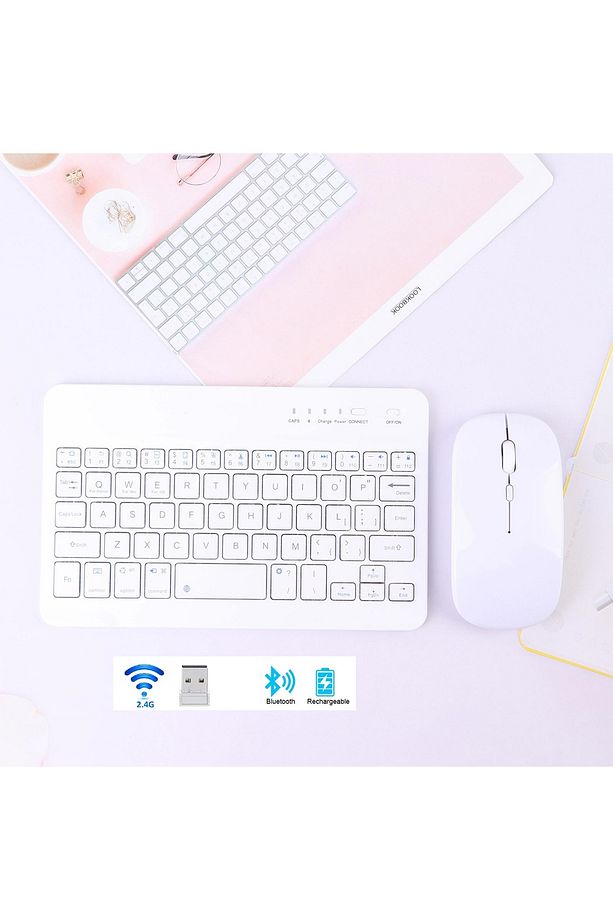 BLUETOOTH + USB WİRELESS KLAVYE MOUSE SETİ SESSİZ ŞARJLI BT+USB MOUSE & KEYBOARD SET - 1