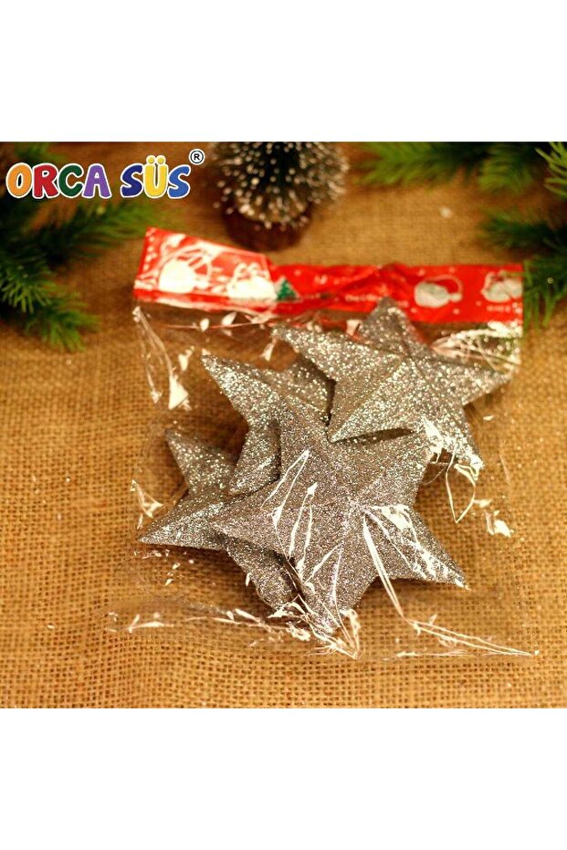 Yılbaşı Ağacı Süsü 9cm 4'Lü Yıldız Gümüş - 2