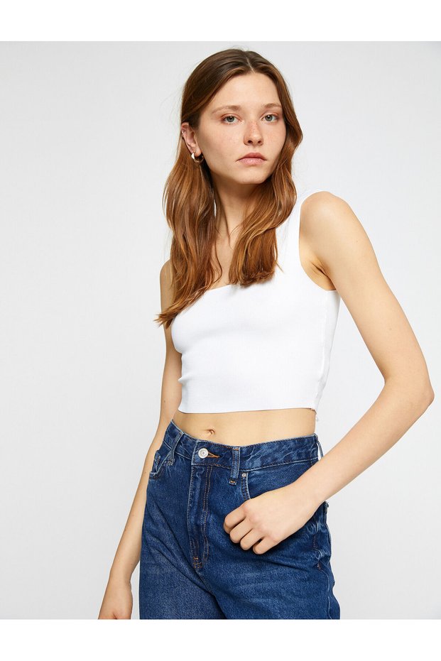 Crop Tank Top Thick Strap Square Collar