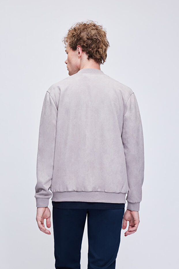 Gri Regular Fit Bomber Yaka Bomber Ceket - 5