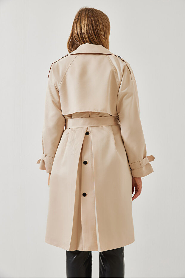 Damski dwurzędowy płaszcz typu trencz z przodu Aller Detailed 8118 60451015 - 5