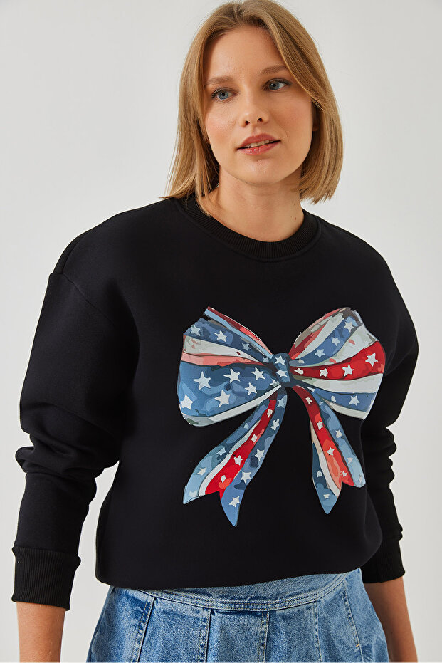 Women's Black Color Butterfly Printed Sweatshirt Mbhs019 60601019