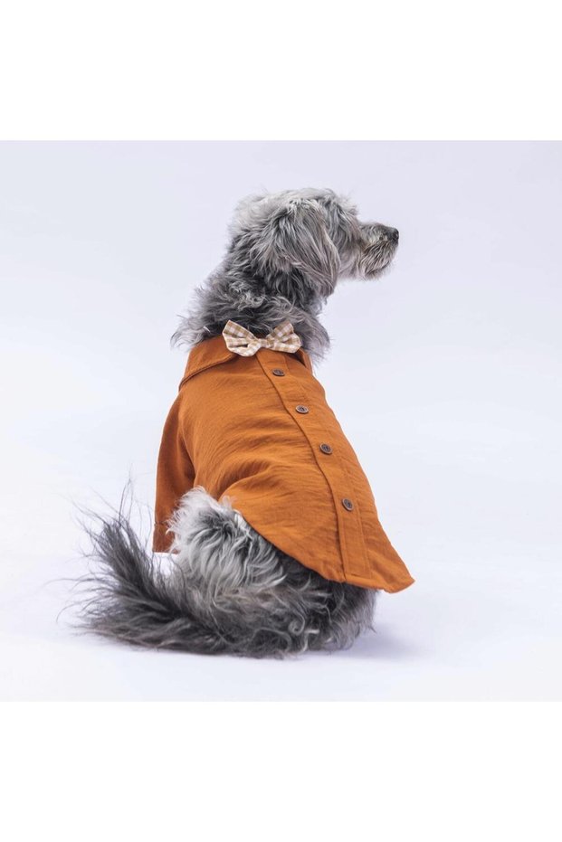 Brown Linen Look Cat Dog Shirt - Cat Dog Clothing