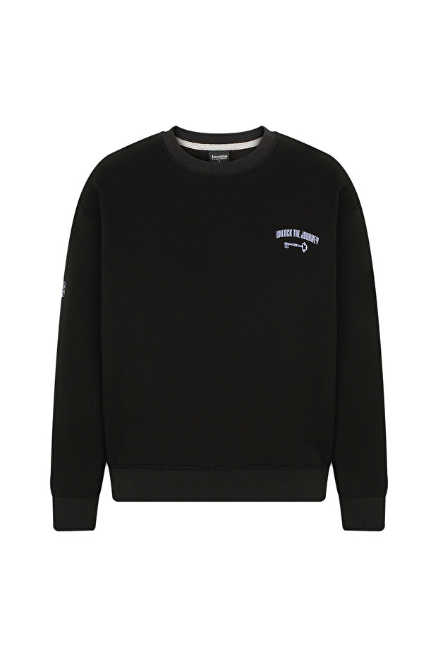 Eazy Unlock the Journey Oversize Siyah Unisex Bisiklet Yaka Kalın Sweatshirt - 2