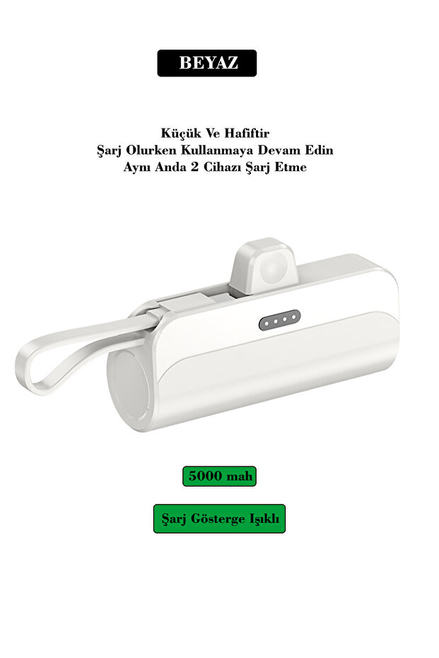 5000mah Küçük Boyutlu Portatif Kullanışlı Powerbank Lightning iPhone ve Type-c Uyumlu - 2