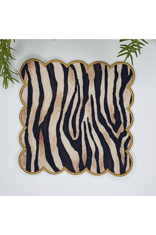 Zebra Patterned Digital Printed Embroidered Cocktail Napkin - 1 Piece