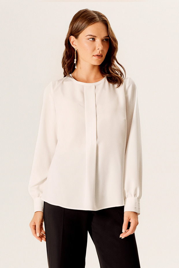 Pile Detaylı Nervürlü Bluz - 1