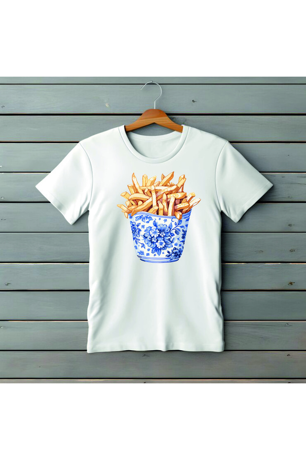 Unisex 100% Cotton A+++ Quality Single Jersey French Fries Printed Regular Fit Tshirt