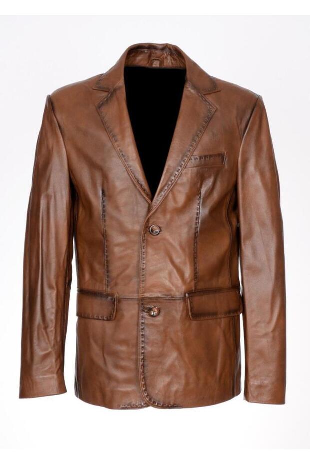 Punto Stitched Tan Leather Jacket