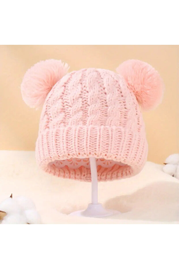 Çift Pomponlu Rahat Örgü Bebek ve Çocuk Bere - 3