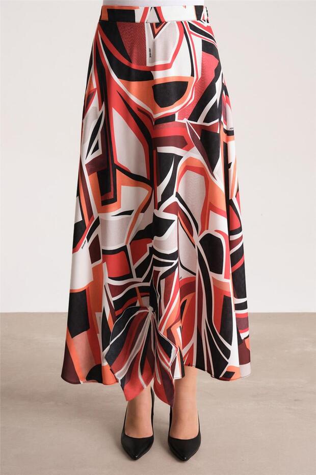 Çiçeği Aplikeli Desenli Etek 24y1605 Siyah - 4