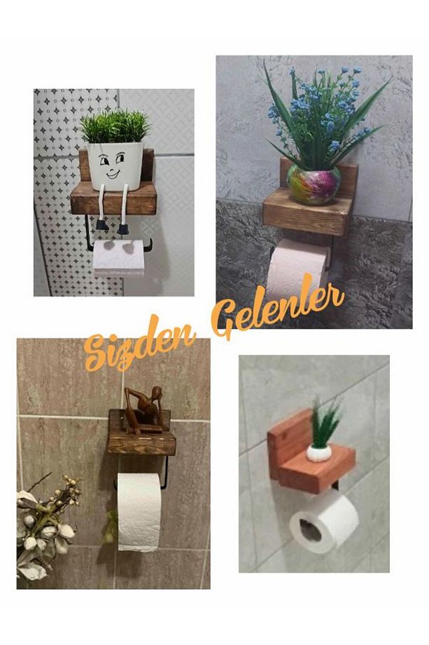 Dekoratif Ahşap Wc Kağıtlık Metal Tuvalet Kağıtlığı Ahşap Tuvalet Kağıdı Askısı Ahşap Banyo Duvarraf - 3