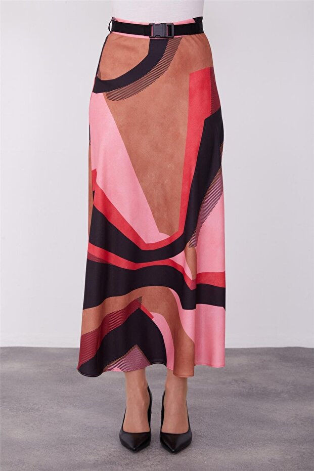 Patterned Light Flared Skirt 23k1419 Cherry - 2