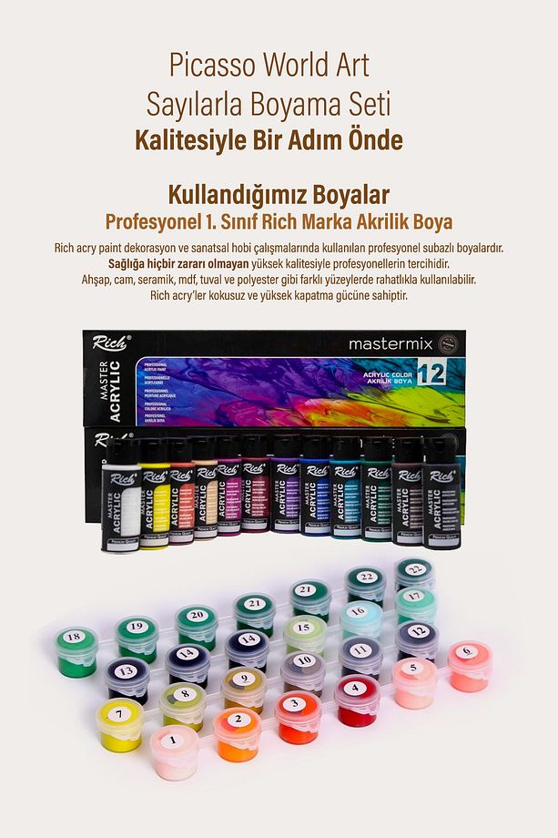 Çocuk Sayılarla Boyama Numaralı Tuval Seti Fırça Boya Dahil 30x40 Cm Sünger Bob - 3