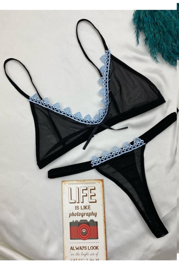 Women's Lace Detailed Underwear Tulle Transparent Underwear Set