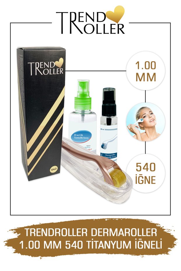 Dermaroller - 1.00 mm Size - 540 Titanium Needles - Hair, Beard, Facial and Skin Care Derma Roller