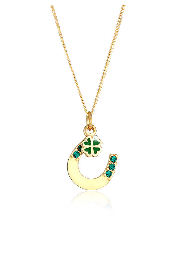 Dámský náhrdelník s přívěskem ve tvaru podkovy a trojlístku s krystaly ze sterlingového stříbra 925 - 1