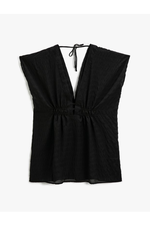 Deep V-Neck Kimono - Gathered Waist