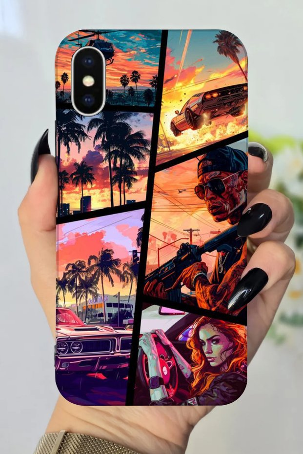جراب من السيليكون مطبوع عالي الدقة متوافق مع هاتف Apple iPhone Xs وGta VI