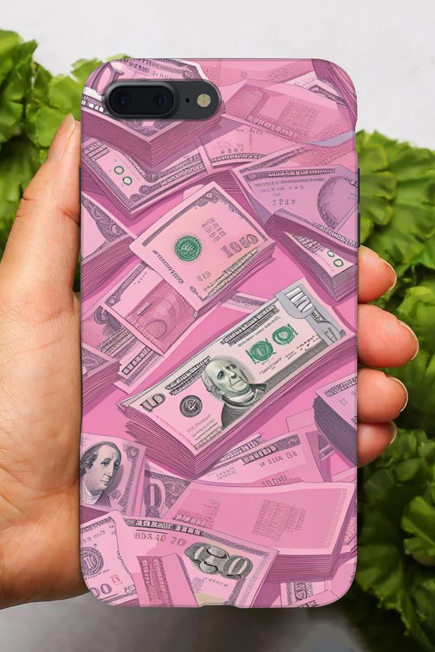 حافظة سيليكون مطبوعة بنمط عملة معدنية وردية اللون متوافقة مع هاتف Apple iPhone 8 Plus