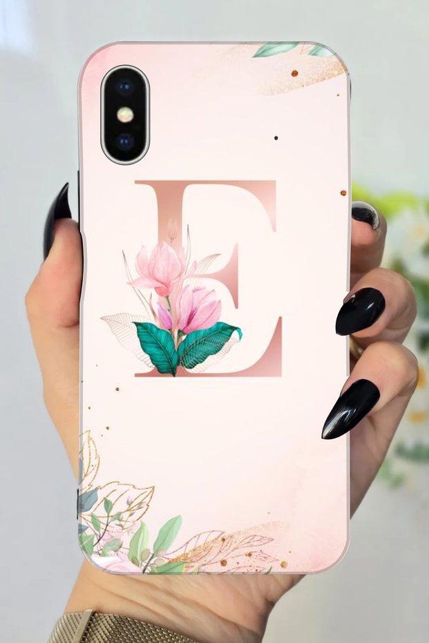 حافظة سيليكون متوافقة مع هاتف Apple iPhone Xs مطبوعة بنمط حرف E