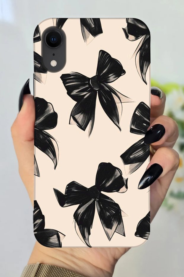 Apple iPhone Xr Compatible Hd+ Printed Black Ribbon Patterned Silicone Case