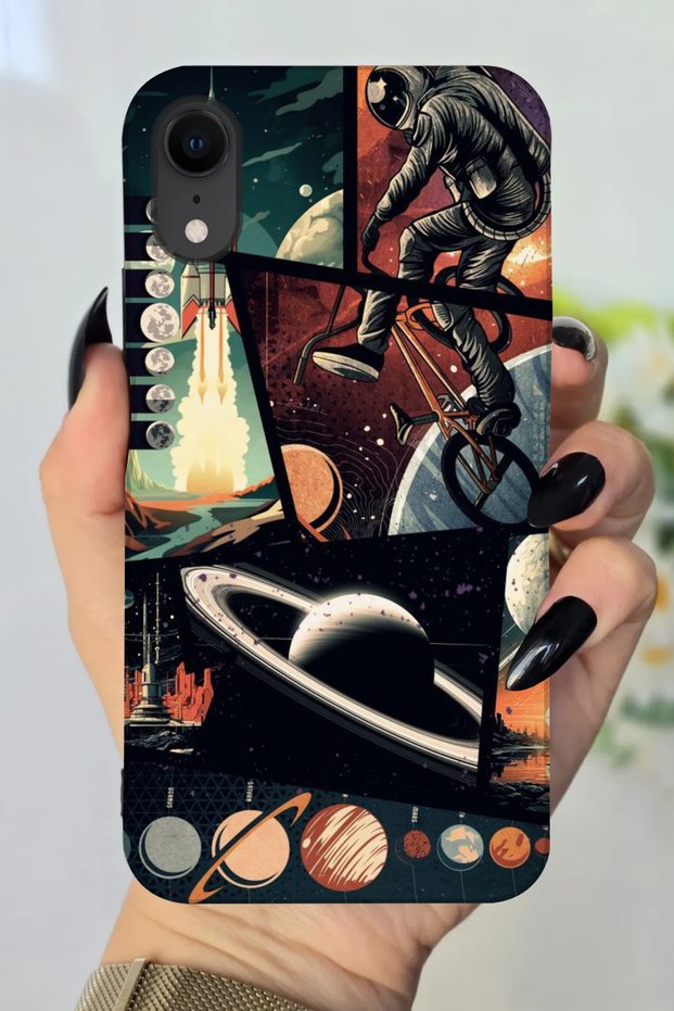 Space & Astronaut Patterned Hd Printed Silicone Case Compatible with Apple iPhone Xr