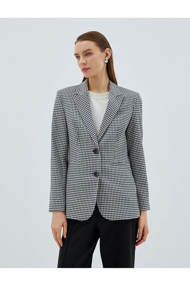 Blazer Ceket Çift Düğmeli Cep Detaylı - 3