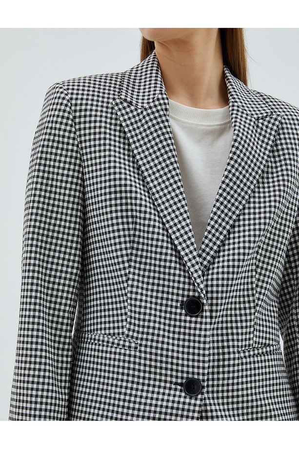 Blazer Ceket Çift Düğmeli Cep Detaylı - 5