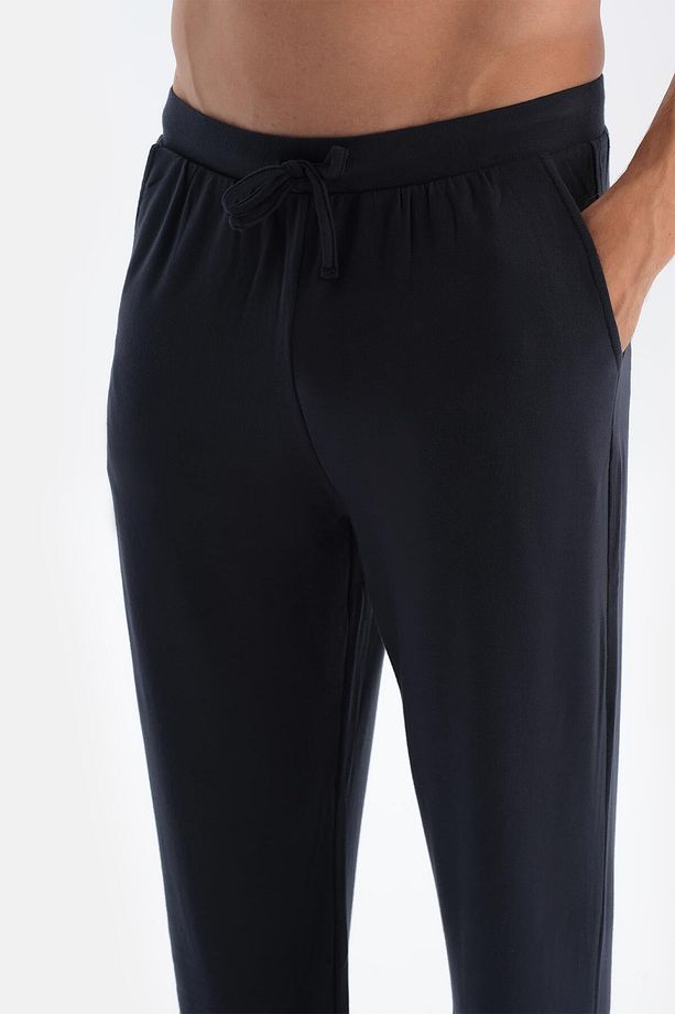 Lacivert Kol Ve Etek Ucu Bantlı Tişört Pantolon Pijama Takımı - 6