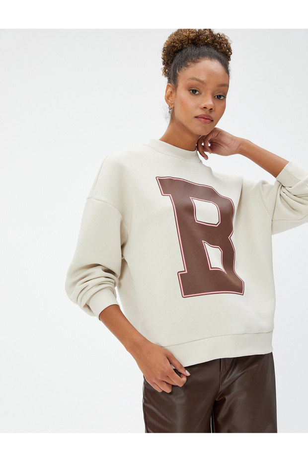 Crew Neck Sweatshirt Letter Printed Long Sleeve Ribbed