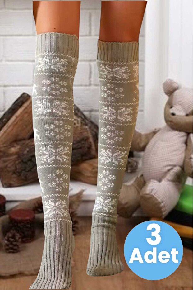 Women's New Year's Themed Snowflake Patterned Knee High Socks Set of 3