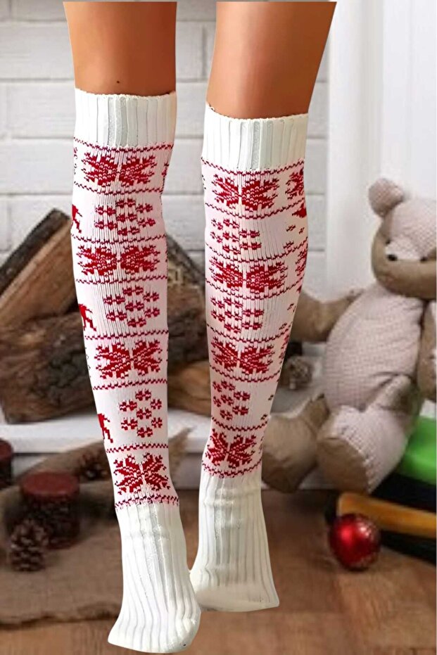 Women's New Year's Themed Snowflake Patterned Knee High Socks