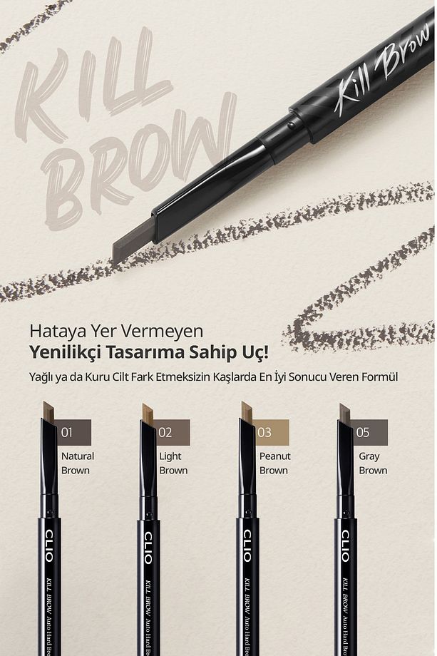 İnce Altıgen Uçlu Kaş Kalemi CLIO Kill Brow Auto Hard Brow Pencil (05 Gray Brown) - 6