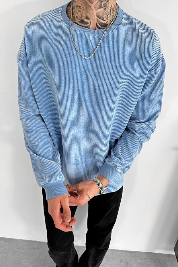 Bebe Mavisi Fitilli Kadife Basic Sweat - 1