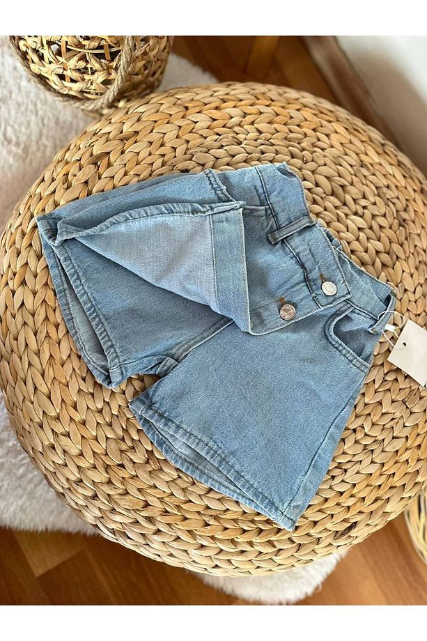 Luviscollection Düğme Detaylı Kot Şort Etek Denim Kot Şort - 3
