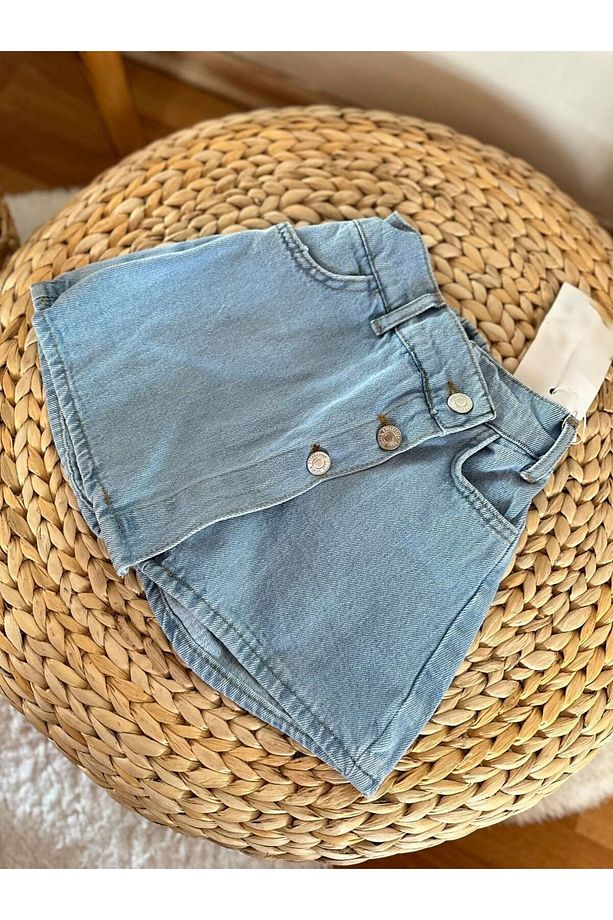 Luviscollection Düğme Detaylı Kot Şort Etek Denim Kot Şort - 1