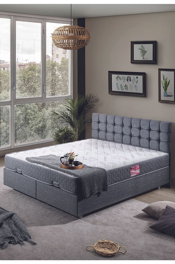 Venedik Çift Kişilik Baza Başlık Letto Yatak Seti Gri - 1