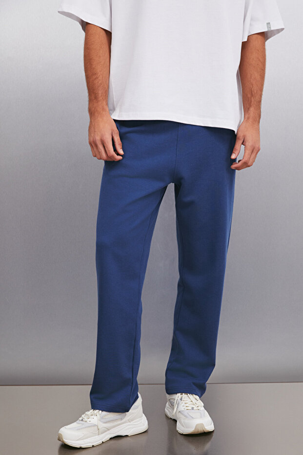 Bryce Men's Relaxed Fit Comfortable Cut Elastic Waist Premium Fabric Dark Blue Sweatpants