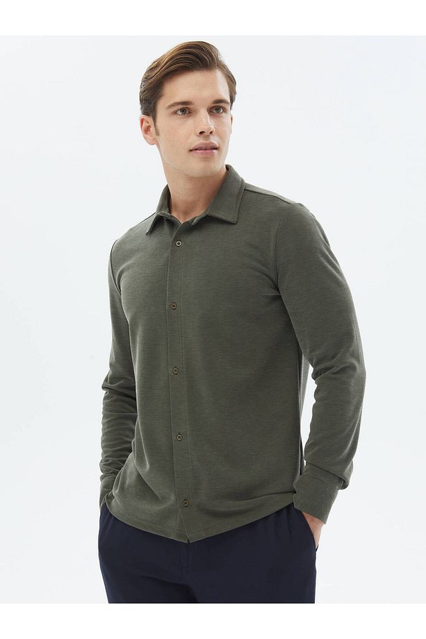 Düz Regular Fit Casual Örme Gömlek - 1