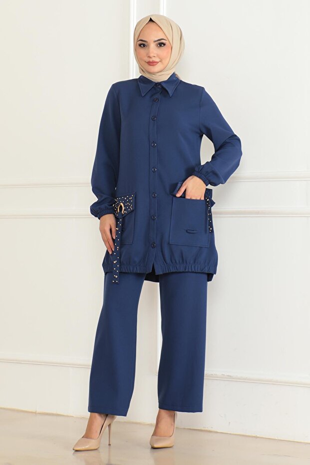 Pocket Detailed Suit Indigo 19229