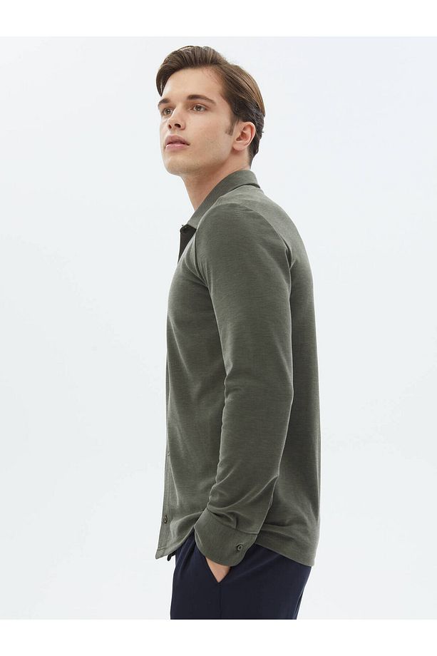 Düz Regular Fit Casual Örme Gömlek - 5