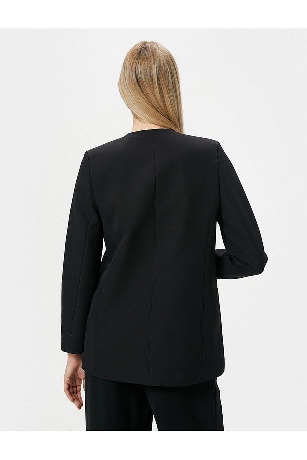 Blazer Ceket Tek Düğmeli Fleto Cepli Zincirli - 4
