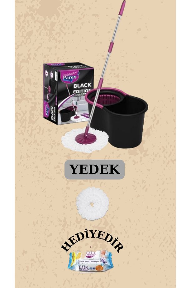 Black Edition Döner Başlıklı Temizlik Seti Ve 1 Adet Yedek Mop - 1